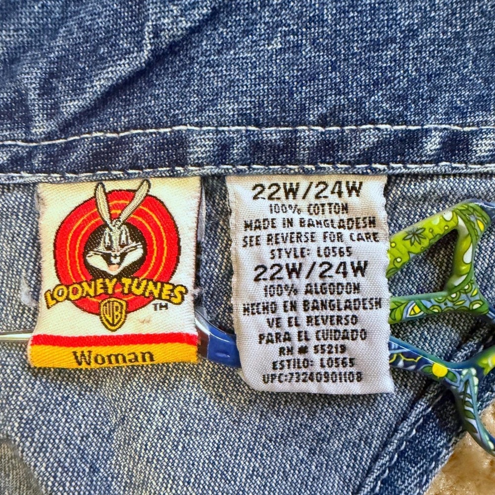 Vintage Looney Tunes Overalls 90s Womens 22/24 Sylvester Tweety Denim Bib Adult - Picture 15 of 16